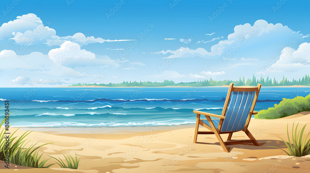 Beachfront Beauty, Tranquil Scene on a Summer Day, Realistic Beach Landscape. Vector Background