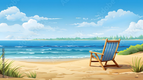Beachfront Beauty  Tranquil Scene on a Summer Day  Realistic Beach Landscape. Vector Background
