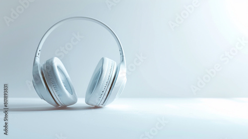 pair of headphones placed on a flat surface, with their sleek design and cushioned ear cups, ready to provide immersive sound and music enjoyment. photo