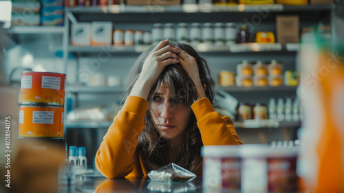 Stressed female entrepreneur sitting at desk while having a headache.