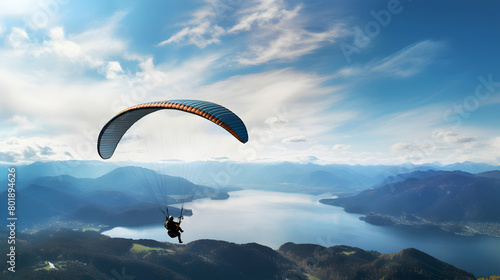 A paraglider soaring over majestic landscapes,