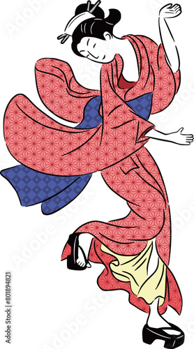 浮世絵　舞う女性