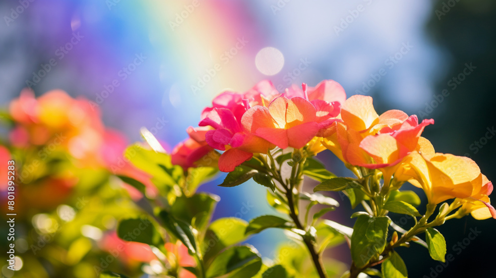 Obraz premium spring flowers on rainbow background