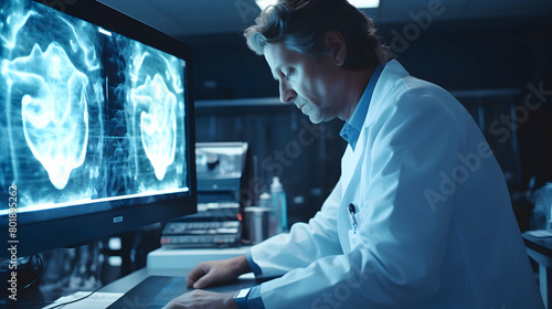 A radiologist examining diagnostic images,