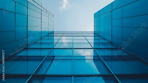 Minimalist Blue Glass Facade of Modern Urban Commercial Building