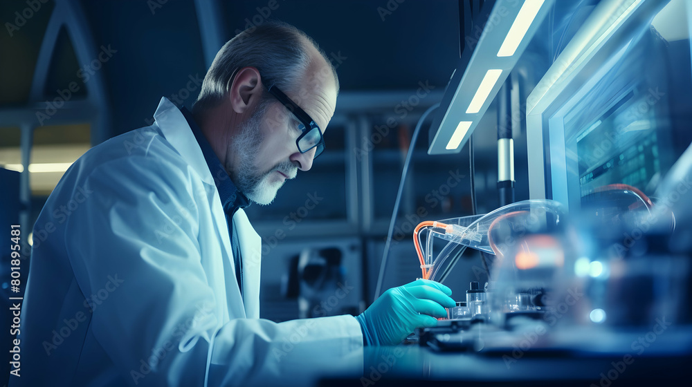 A scientist in a high-tech lab, hands hovering over a cutting-edge invention A scientist in a high-tech lab, hands hovering over a cutting-edge invention