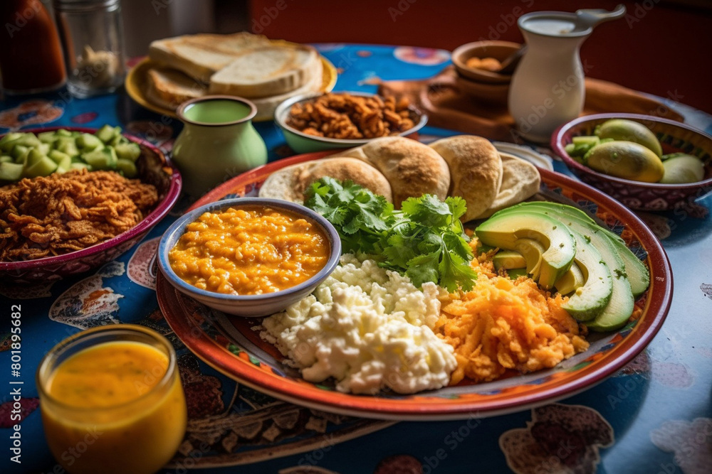 Mexican traditional chilaquiles breakfast. National food Mexican traditional chilaquiles breakfast. National food
