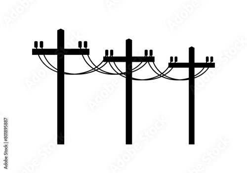 Black high voltage power electric pole transmit electricity icon flat vector design © Jedsada Naeprai