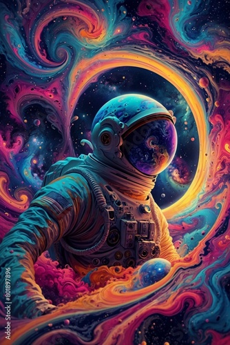 an astronaut in the galaxy with the psychedelic art style