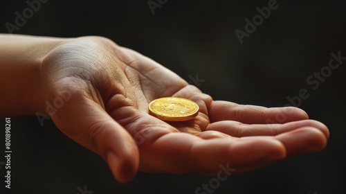 Gold coins in hands, Hand holding golden coins concept