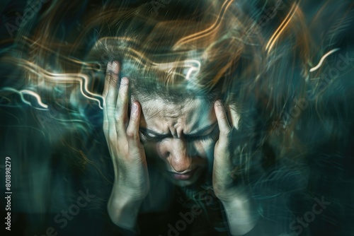 Abstract photo of a stressed and anxiety, Head in hands, A job anxiety photo