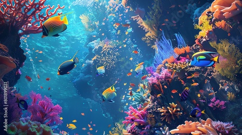 Metadata Tagging as vibrant fish tagging each piece of data, navigating through Taxonomy Structures represented by colorful coral reefs Let your data flow with beauty and purpose © Kin no Hikari