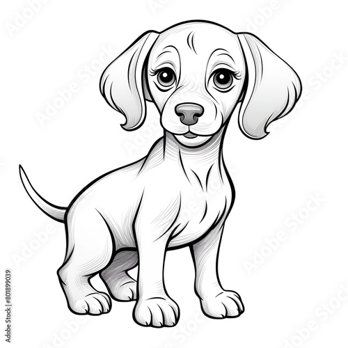 Cute dachshund puppy coloring page vector monochrome white background