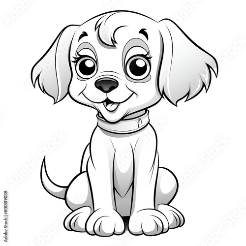 A cute cartoon puppy sitting down with big eyes coloring page