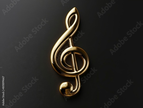 Shiny gold music symbol standing against a muted backdrop.