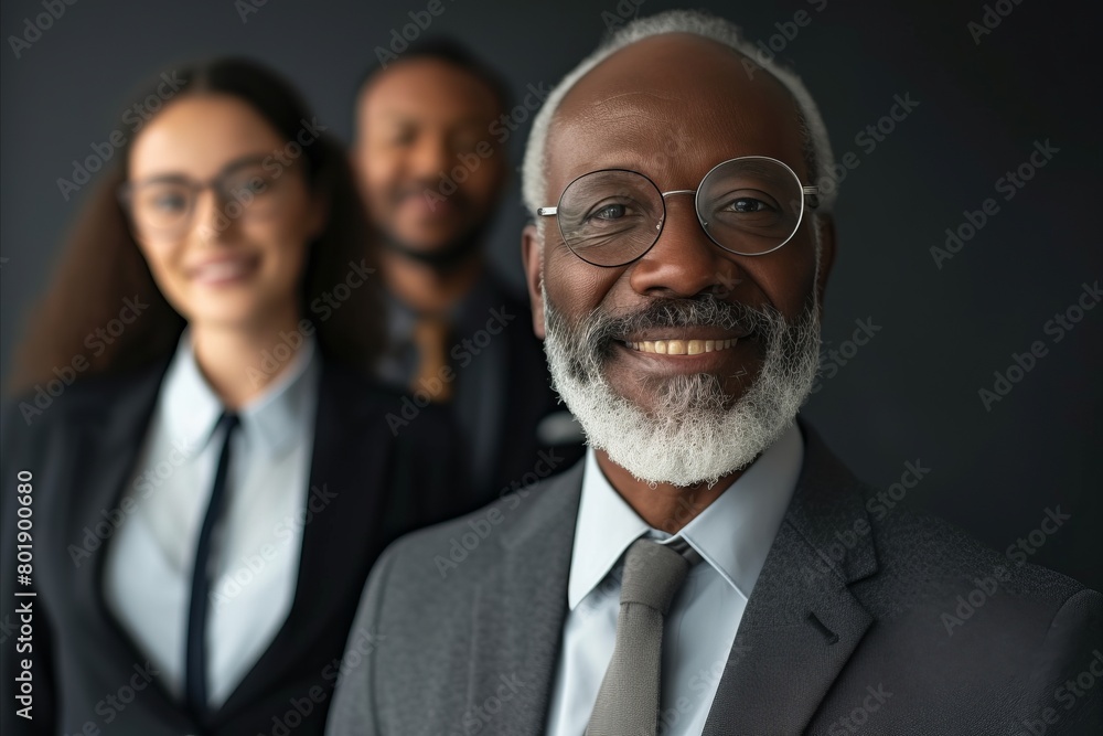 Portrait of a senior African American businessman with his team in the background Portrait of a senior African American businessman with his team in the background