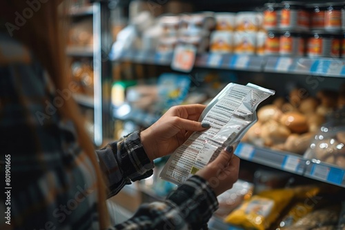 Person checking food labels for allergens, responsible management of dietary restrictions