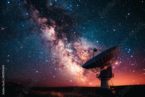 photo in the serene embrace of the Milky Way  Powerful telescope for astronomy searching and big scientific observatory satellite antenna dish  their quest for knowledge illuminate