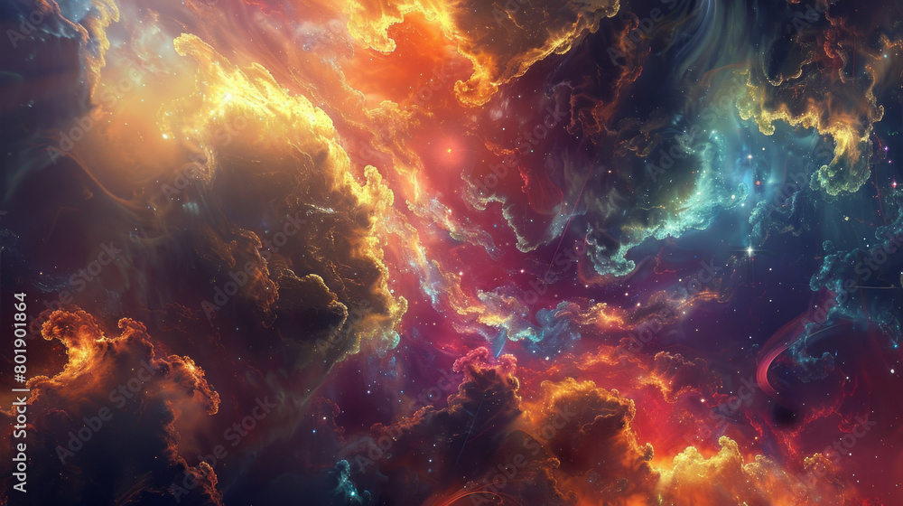 Vibrant cosmic clouds and starry space abstract artwork