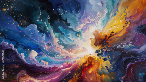 Vibrant abstract art depicting dynamic cosmic swirls