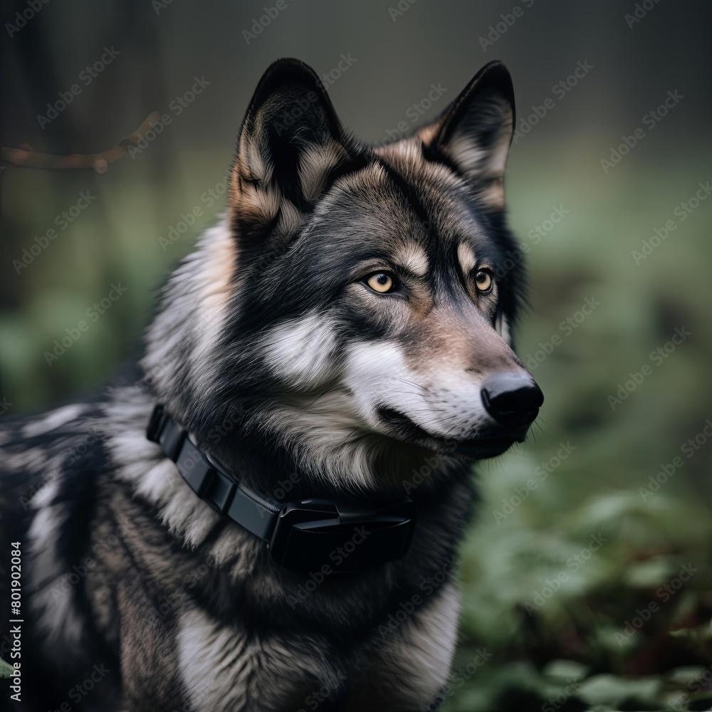 Fototapeta premium Wolves fitted with biometric collars that provide data on their physical health and activity levels.