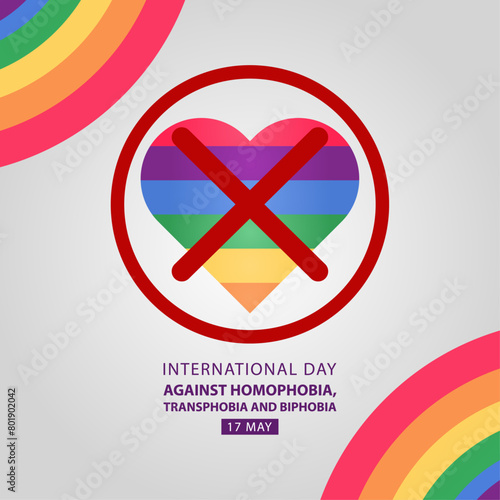 Vector illustration for stopping homophobia, transphobia and biphobia square poster vector design.