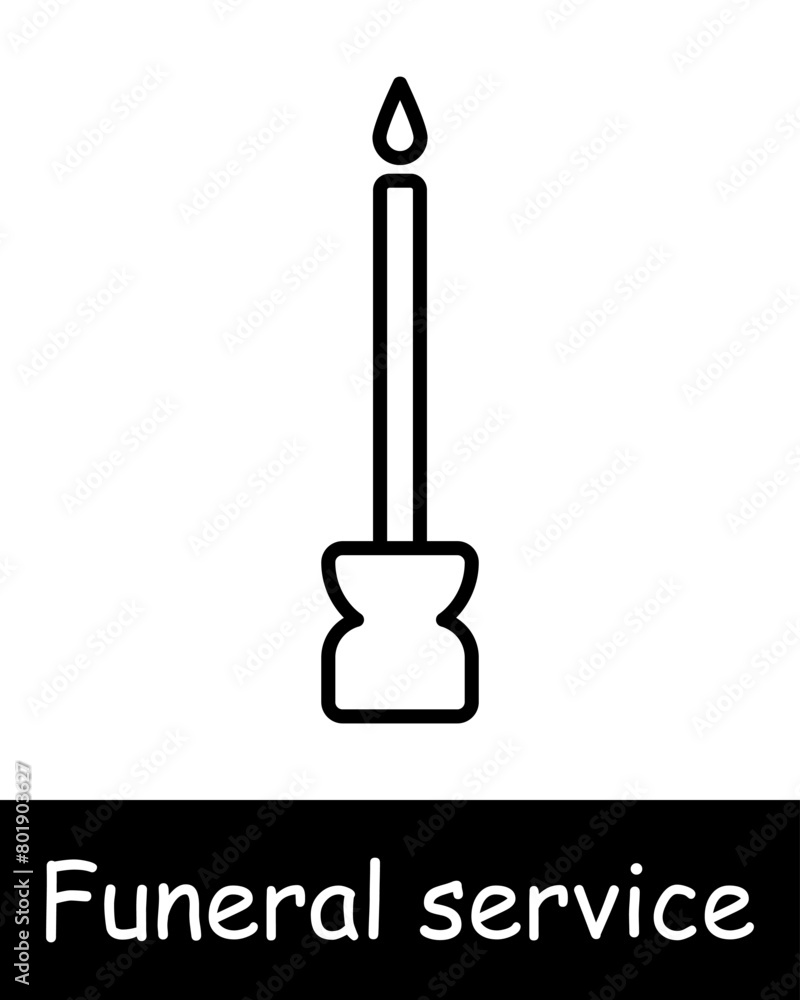Fototapeta premium Seth Icon Funeral service. Bible, cross, religion, Christianity, funeral home, candle for the repose, wax, death, grief, sorrow, sadness, black lines on white background. Burial concept.