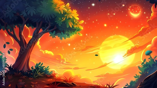 Enchanted Forest Sunset Stars Fantasy Landscape Dreamy Nature © FEROHORA
