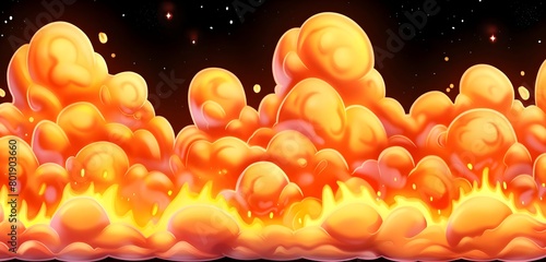 Explosive Fiery Clouds Night Sky Eruption Glow Intense Heat Orange Flames © FEROHORA