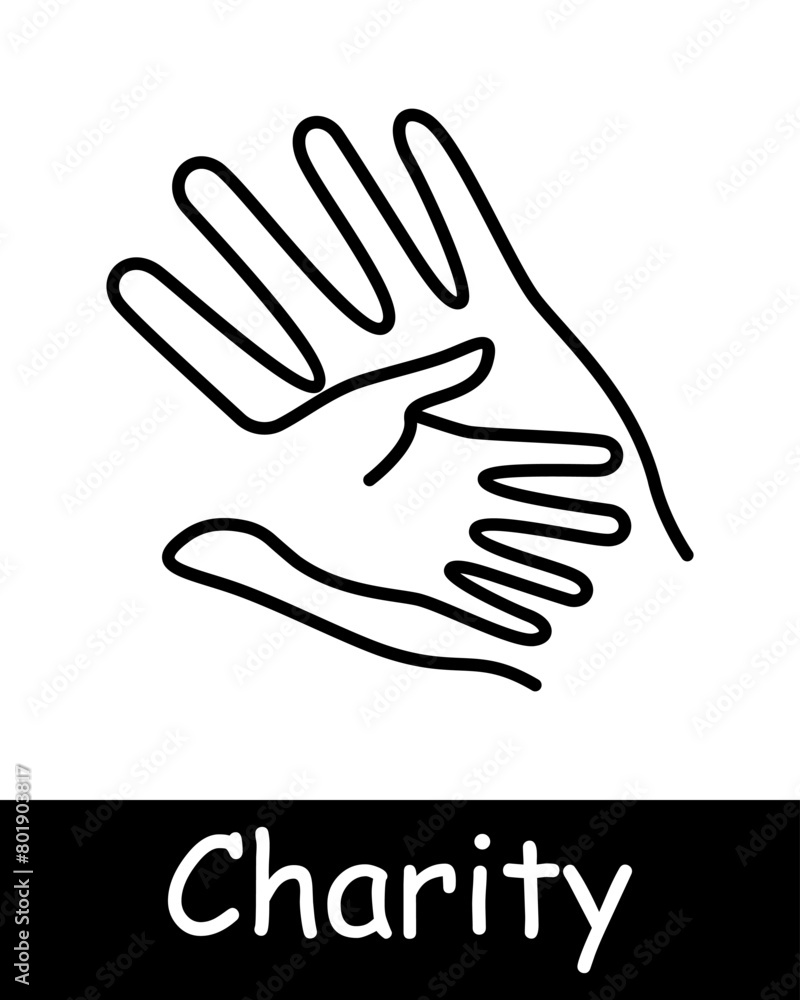 Charity set icon. Helping those in need, palms, hands, maintenance, sustenance, cooperation, aid, humanitarian aid, financial support, black lines on white background. Helping concept. Charity set icon. Helping those in need, palms, hands, maintenance, sustenance, cooperation, aid, humanitarian aid, financial support, black lines on white background. Helping concept.