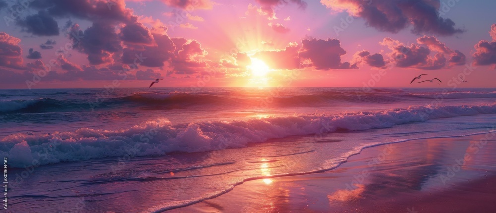 A beautiful sunset over the ocean. AI.
