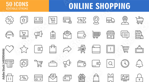 Shopping icon set. Online shopping, store, delivery, promotion and shopping cart symbol. Solid icons vector collection.