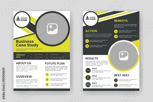 Case Study Layout Template. Minimalist Business Report with Simple Design with Black and Yellow Elements.