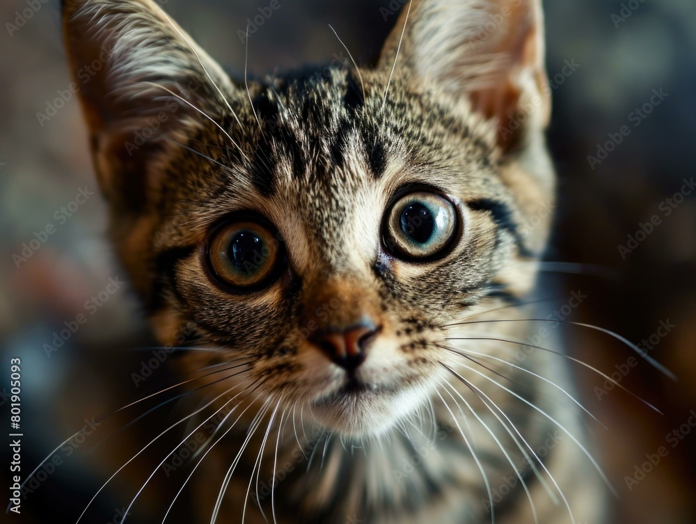 A cute tabby kitten looking up with wide eyes. AI. A cute tabby kitten looking up with wide eyes. AI.