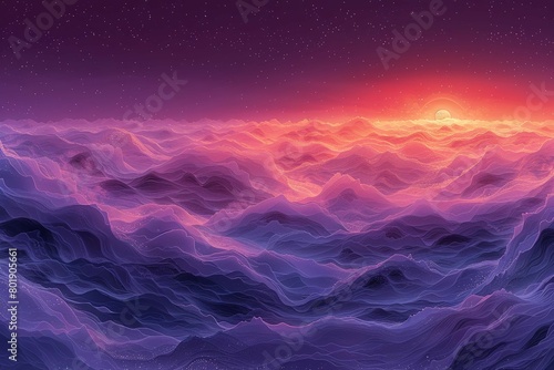 Gradient purple background, fantastic landscape
