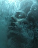 Portrait of a woman's face surrounded by smoke. AI.