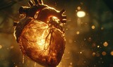 Glowing 3D illustration of a human heart. AI.