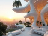 Futuristic architecture with a focus on nature and greenery. AI.