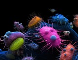 Pink blob and other microorganisms in the deep sea. AI.