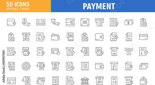 Payment methods line icon set. Editable stroke. Vector illustration