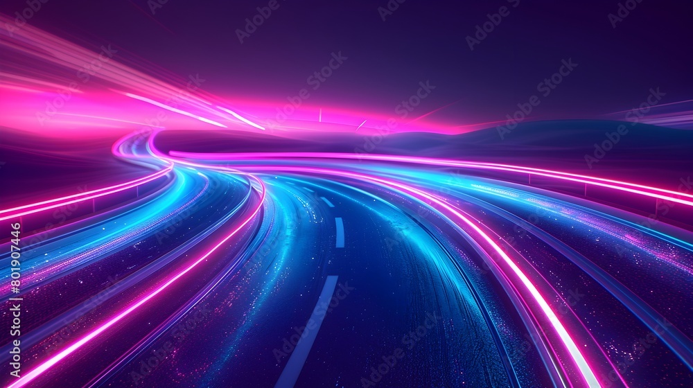 Vibrantly Illuminated Futuristic Road in Ethereal Gradient Hues