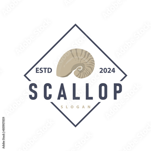 Seashell Logo, Inspirational Scallop Design With Pearl, Ocean Animals, Vector Jewelry Luxury Shell Beauty And Cosmetic