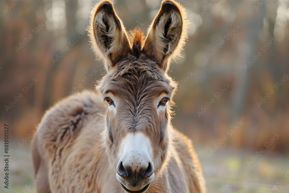 A portrait-like illustration of a cute donkey