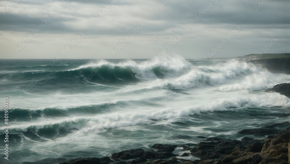 Serene Ocean Waves at Shoreline Serene Ocean Waves at Shoreline