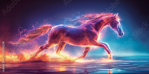 neon vector horse running on neon backgrond