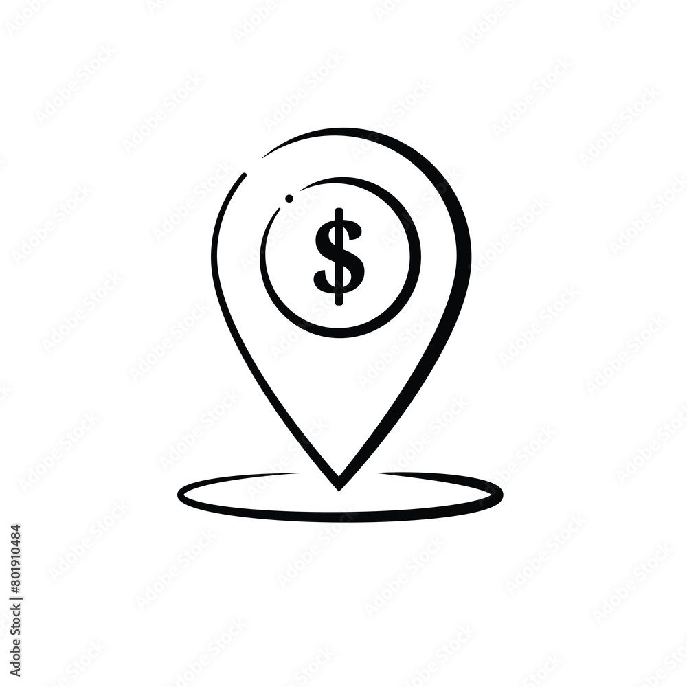 Simple black and white dollar pointer icon. flat outline design style. Dollar with location icon. Dollar map marker. Dollar exchange map marker filled vector icons and bank locations Simple black and white dollar pointer icon. flat outline design style. Dollar with location icon. Dollar map marker. Dollar exchange map marker filled vector icons and bank locations