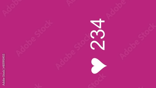 Heart and like counter on a pink background. Vertical video for smartphone. Cheat 1 thousand likes. photo