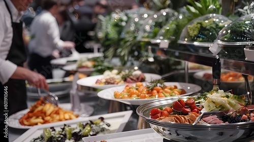 Sumptuous Buffet Spread with Exquisite Culinary Presentations for High-End Catered Event