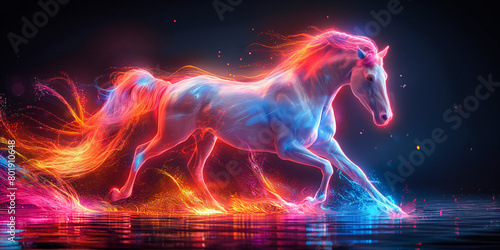 neon vector horse running on neon backgrond