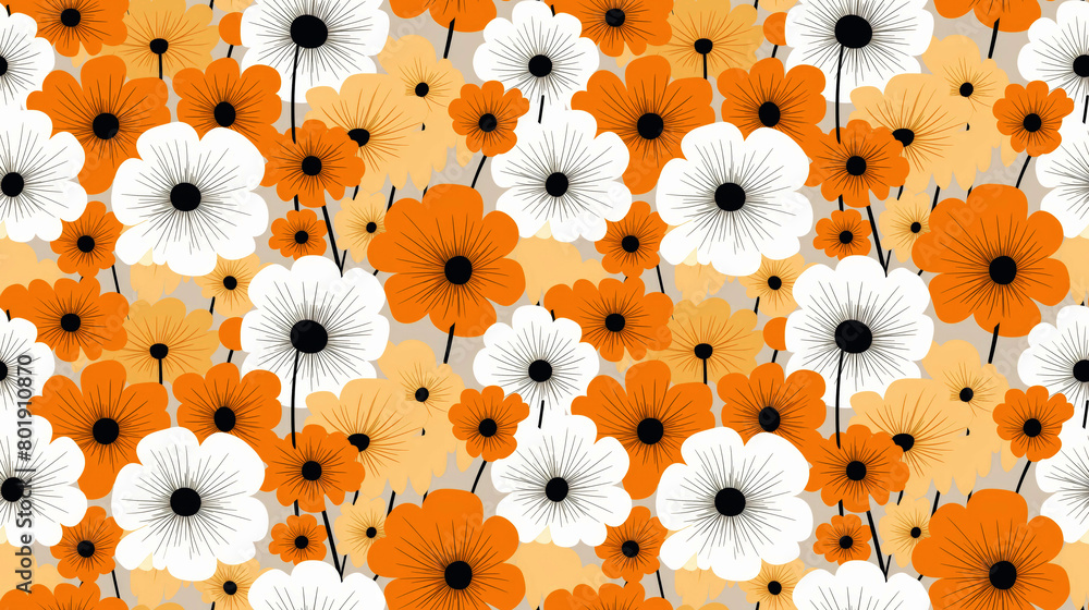 A seamless pattern of yellow and white flowers on a light background. A seamless pattern of yellow and white flowers on a light background.